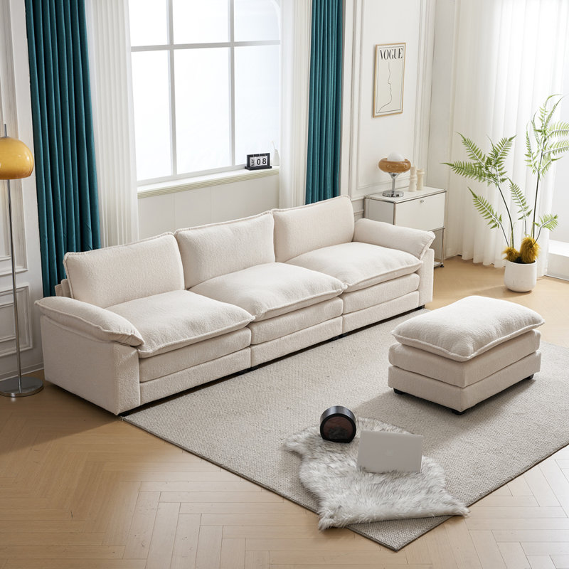 Avrilynn 120'' Upholstered Sofa, White Faux Sherpa, 120"W x 32.3"D x 33.5"H (3-Seat)