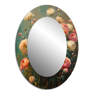 Pink White Farm Charm Ranunculus I - Traditional Oval Wall Mirror