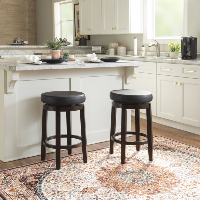 Maya Swivel Upholstered Stool with Solid Wood Frame, Faux Leather-Black, Counter Stool (26" Seat Height)