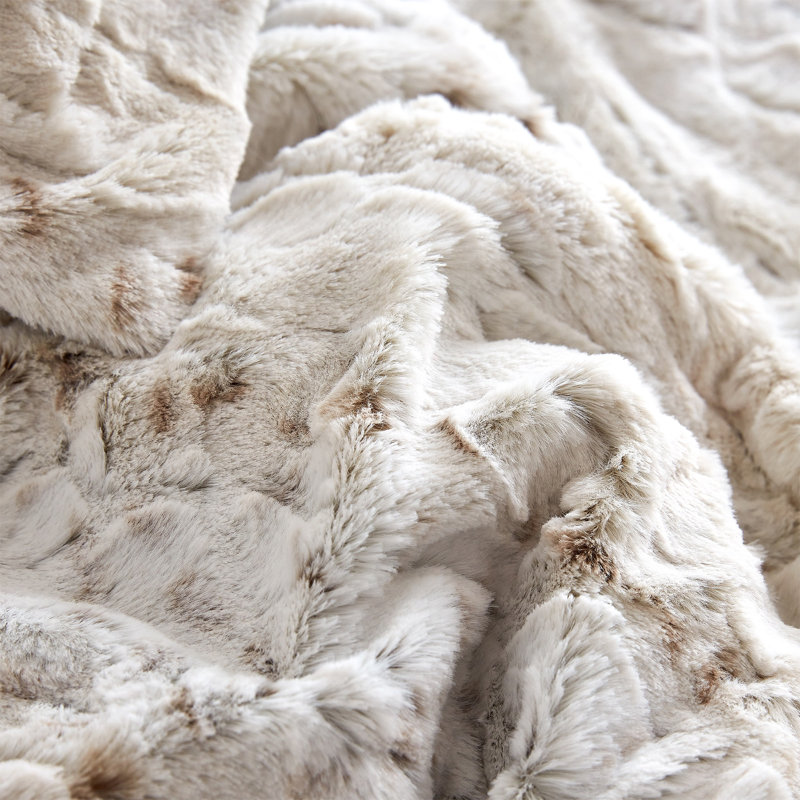 Snow Leopard Faux Fur Coma Inducer Oversized Comforter Set, Queen Comforter + 2 Standard/Queen Shams