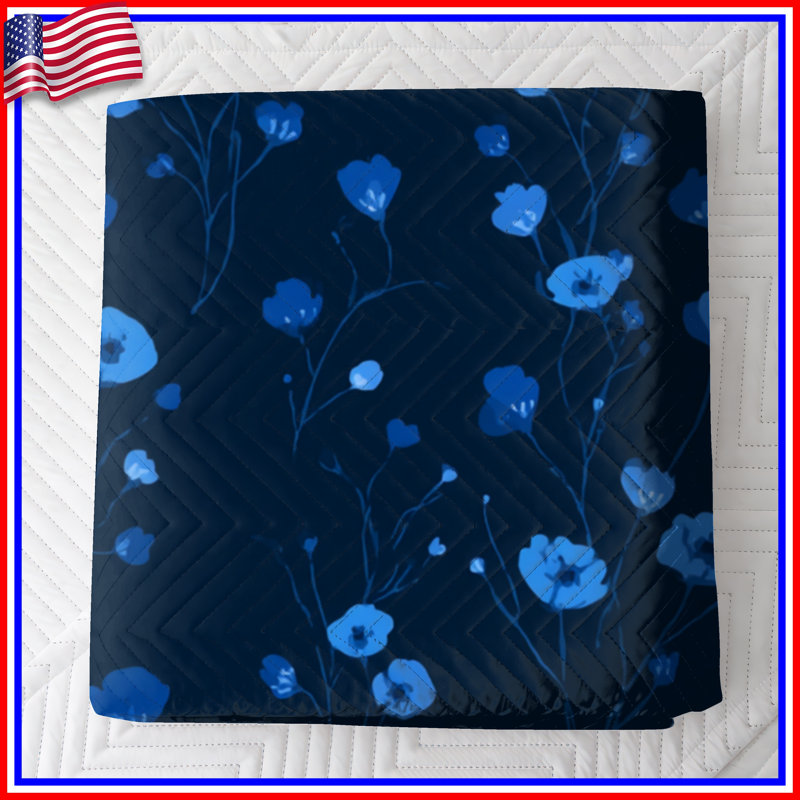 Couvre-lit matelassé à motif floral bleu toutes tailles, Double