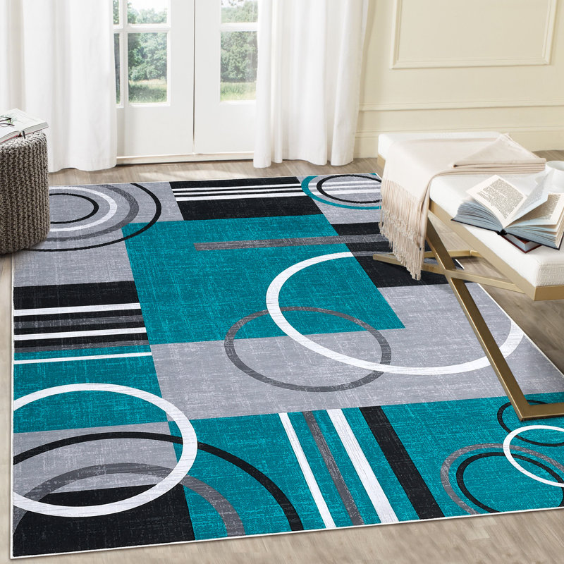 Geometric Machine Washable Rug with Rubber Backing for Living Room Modern Non-Slip Dining Room Rug Easy-Cleaning Floor Carpet for Bedroom