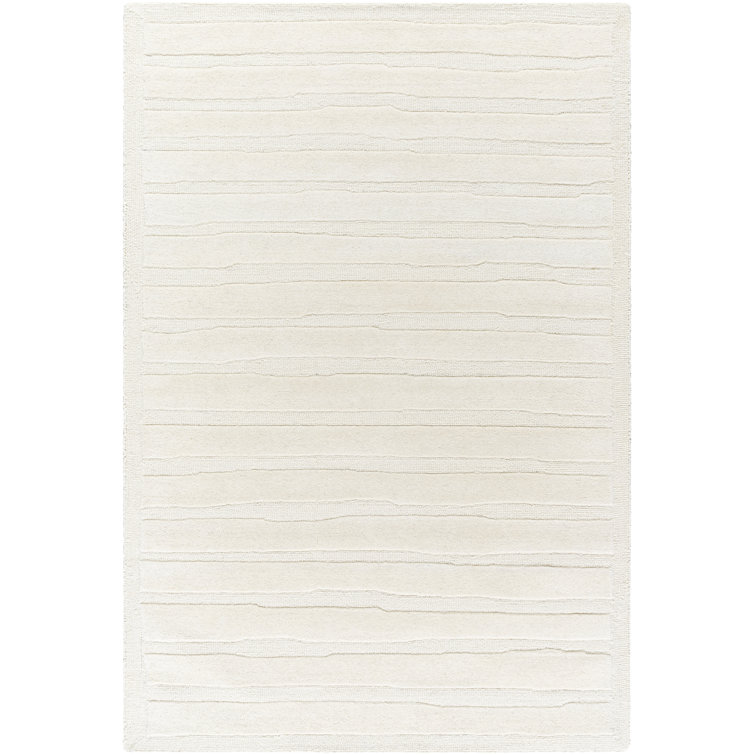 Rectangle Polett Striped Hand Tufted Wool Area Rug in Beige