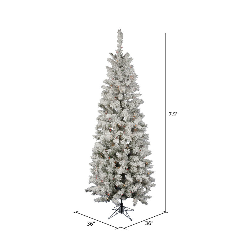 Pacific Flocked Pine Artificial Christmas Tree, 7.5' H, Multi-colored LED
