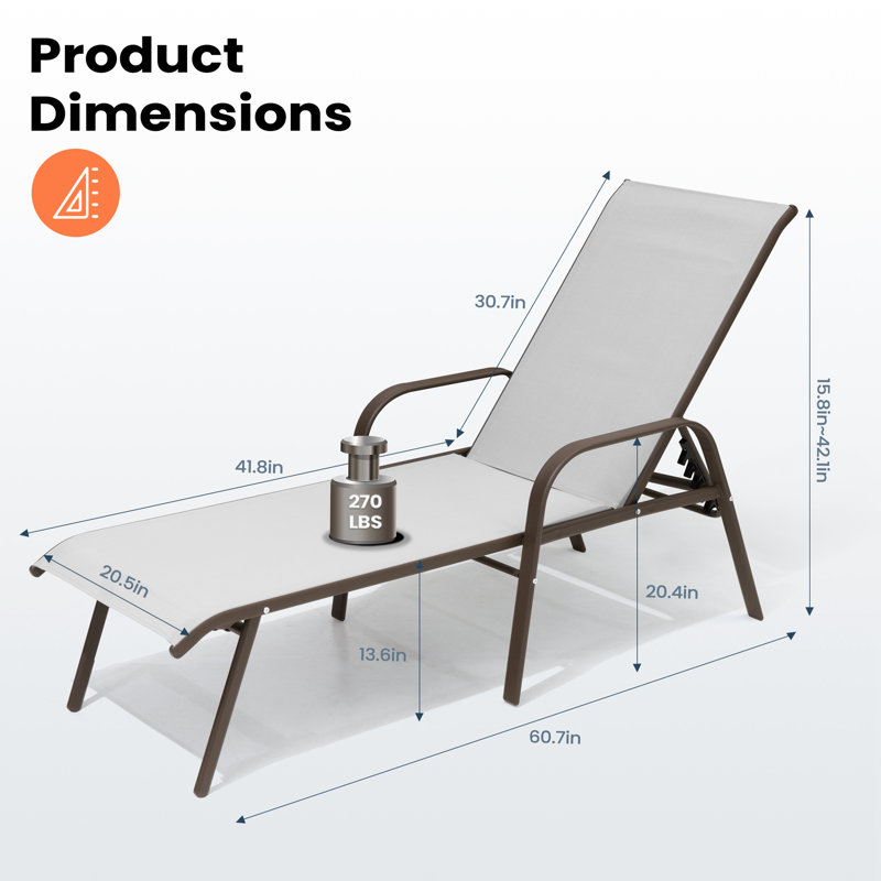 Gland Outdoor Metal Chaise Lounge, Light Gray/Brown