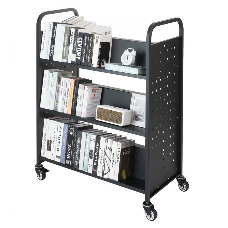 Chariot à livres à 3 niveaux, H 48,2 po x l 38,2 po x P 20,3 po, Noir