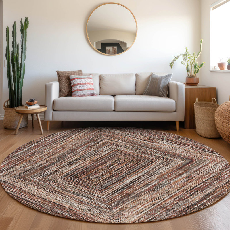 Machine Washable Indoor/Outdoor Xhevrie ACN1725 Terracotta Rug, Round 8'