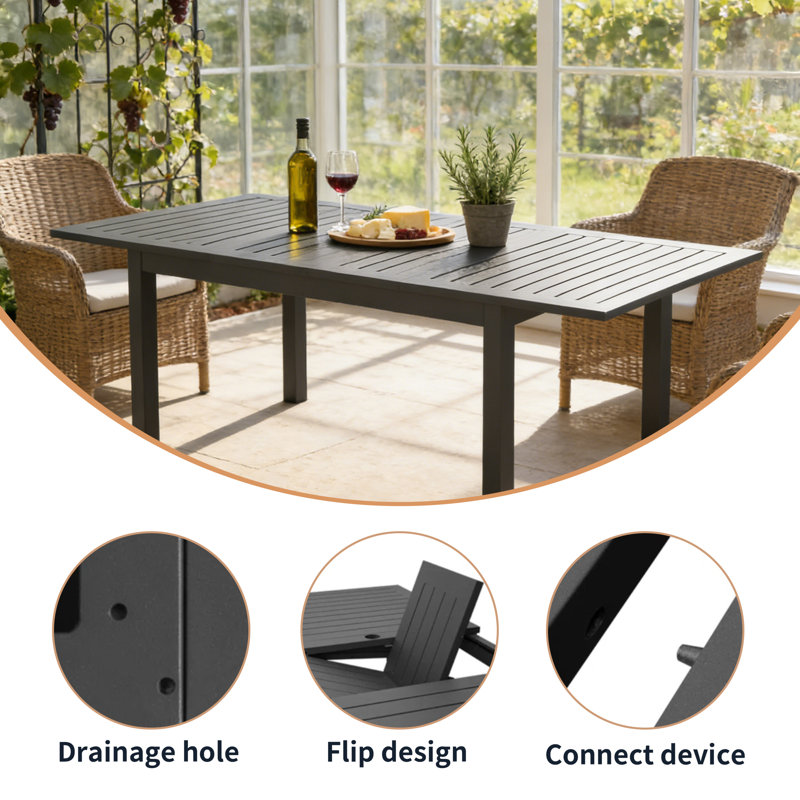 63"-92" Extendable Aluminum Outdoor Dining Table