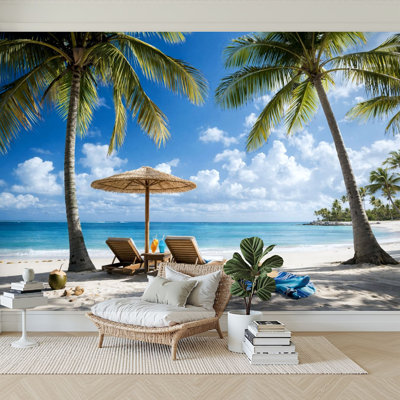 Papier peint adhésif auto-adhésif moderne pour la chambre à coucher Saona Island Beach Coastal P 96 "x P 69"