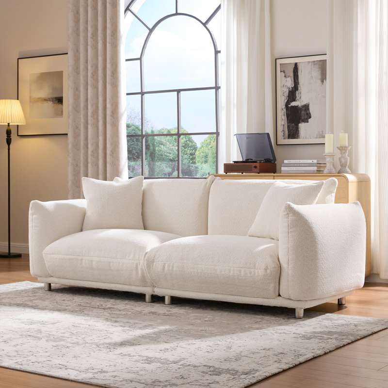 85 "Wide 3 Seat Upholstered Sofa with Throw Pillows Available in Living Room Apartment, White