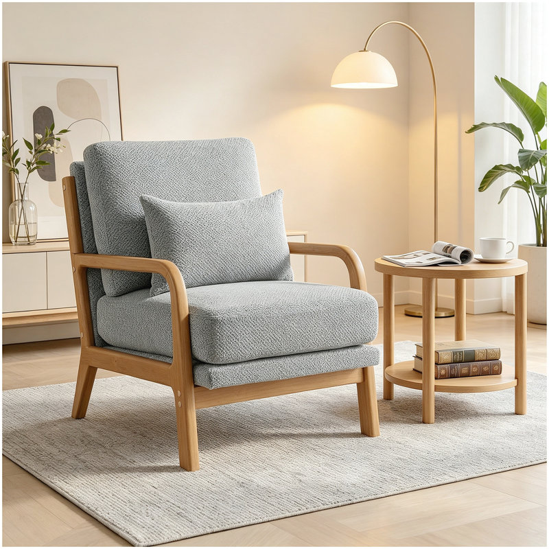 Chaise longue en bois, Light Gray Fabric