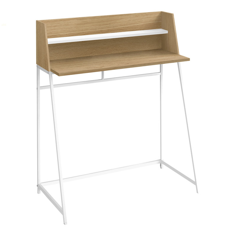 Bureau d'ordinateur, bureau personnel, ordinateur portable, tablettes de rangement, L 48 po, travail, stratifié naturel, métal blanc, contemporain, moderne