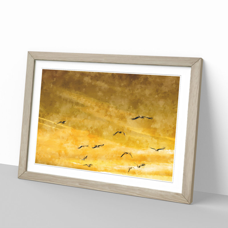 Flying Seagulls at Sunset - Framed Print, Oak Framed, 48cm H x 65cm W x 2cm D