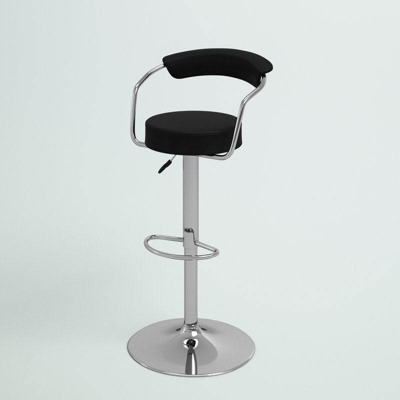 Contemporary Vinyl Adjustable Height Barstool with Arms and Chrome Base, 1, 19" W x 20" D x 41" H, Black