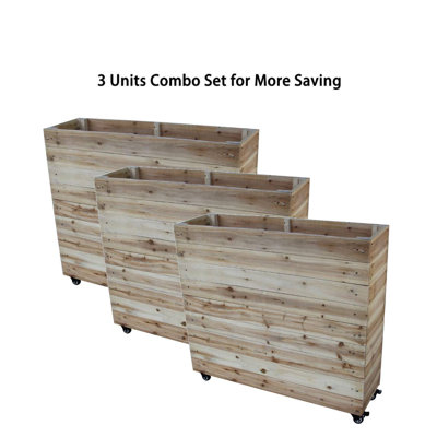 Outdoor Carbonized Wood Rolling Planter – 40"H x 12"D | Café & Restaurant Planter Box with Locking Wheels