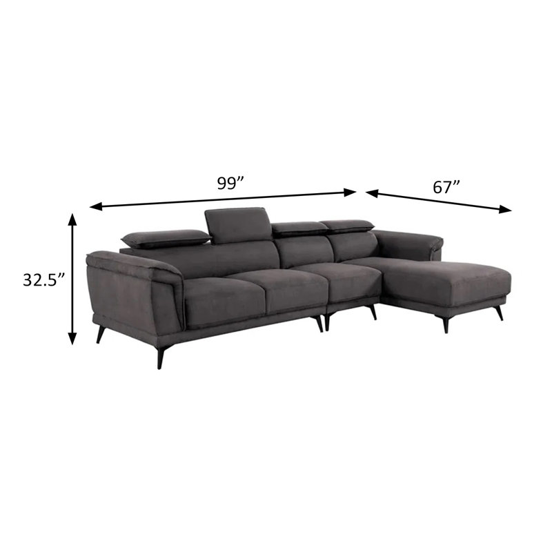 99" W Contemporary Sectional, Dark Gray, Gray