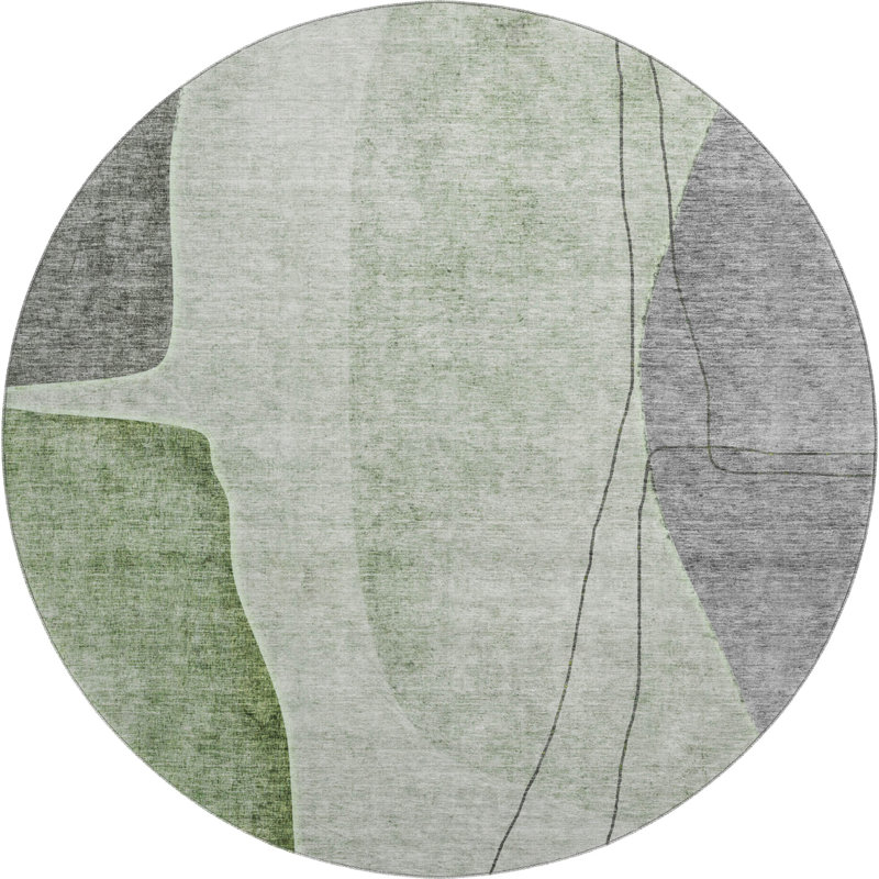 Premium Machine Washable Prisco Green Rug, Round 8'