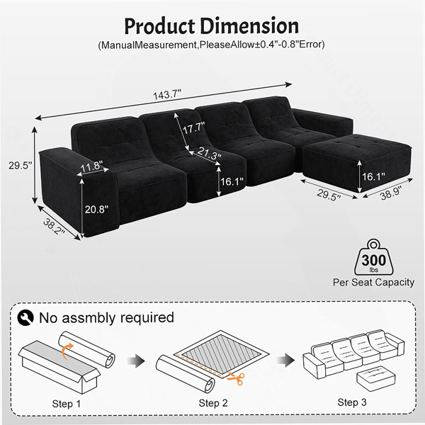Latitude Run® 143.7" Modular Sectional Sofa Set With Removable Ottoman ...