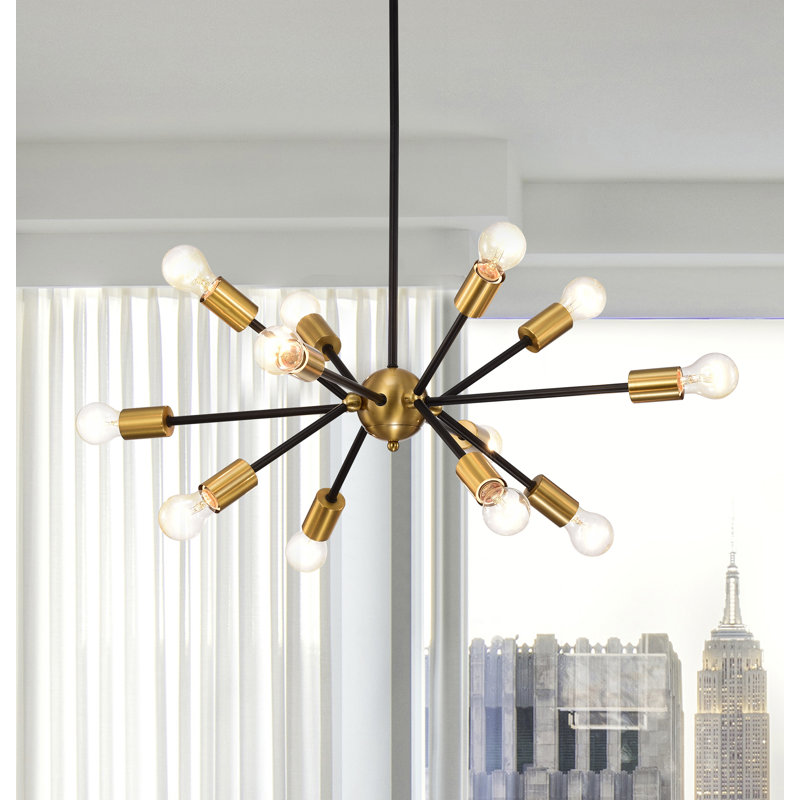 Rempe 12 - Light Black Base Brushed Brass Finish Sputnik Sphere Chandelier