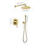 Robinet de douche de salle de bain en or brossé, avec pomme de pluie en acier inoxydable 10 po et robinet à main, or
