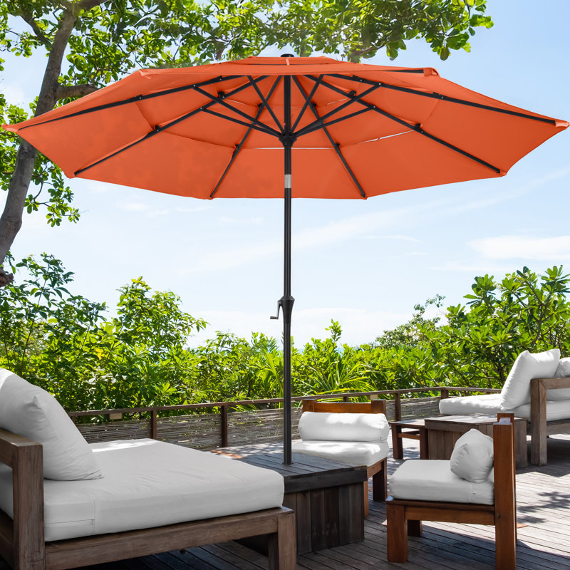 Parasol de patio de 10 pi - Parasol à 3 niveaux avec inclinaison à bouton-poussoir et manivelle facile à ouvrir - Parasol d'extérieur pour terrasse, jardin ou piscine par Pure Garden (rouille)