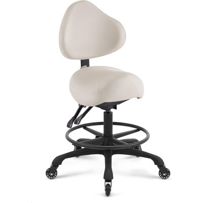 Fauteuil de selle ergonomique et pivotant pneumatique avec dossier et repose-pieds pour salon de beauté, cabinet d'hygiène, spa, massage, maison, bureau - KOA (vanille, repose-pieds)