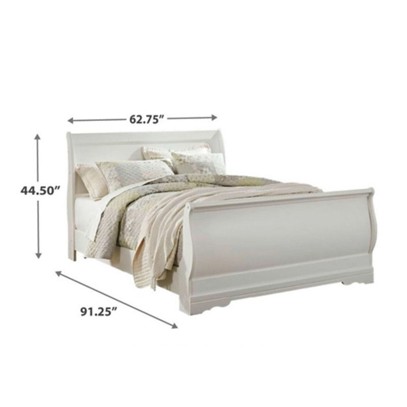 Grand lit-bateau Roso avec design classique Louis Philippe, bois blanc