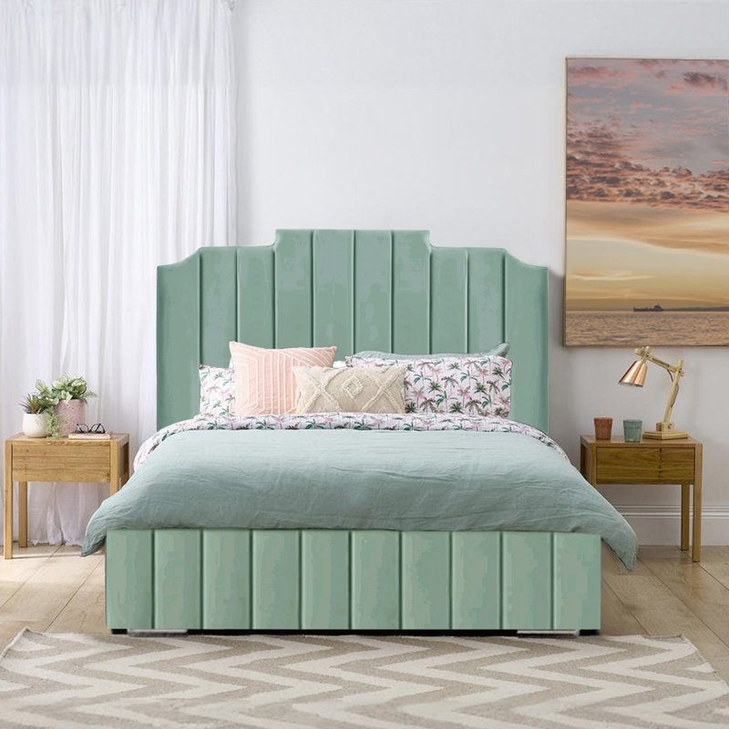 Alyshea Upholstered Bed, Double (4'6), Duck Egg