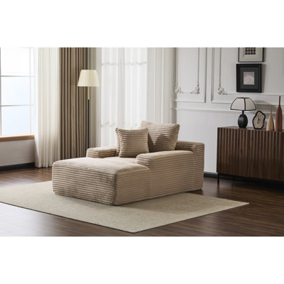 Méridienne surdimensionnée en velours côtelé, lit de repos moderne confortable avec 3 coussins décoratifs et accoudoirs larges, rembourrage en mousse viscoélastique, sans assemblage pour le salon