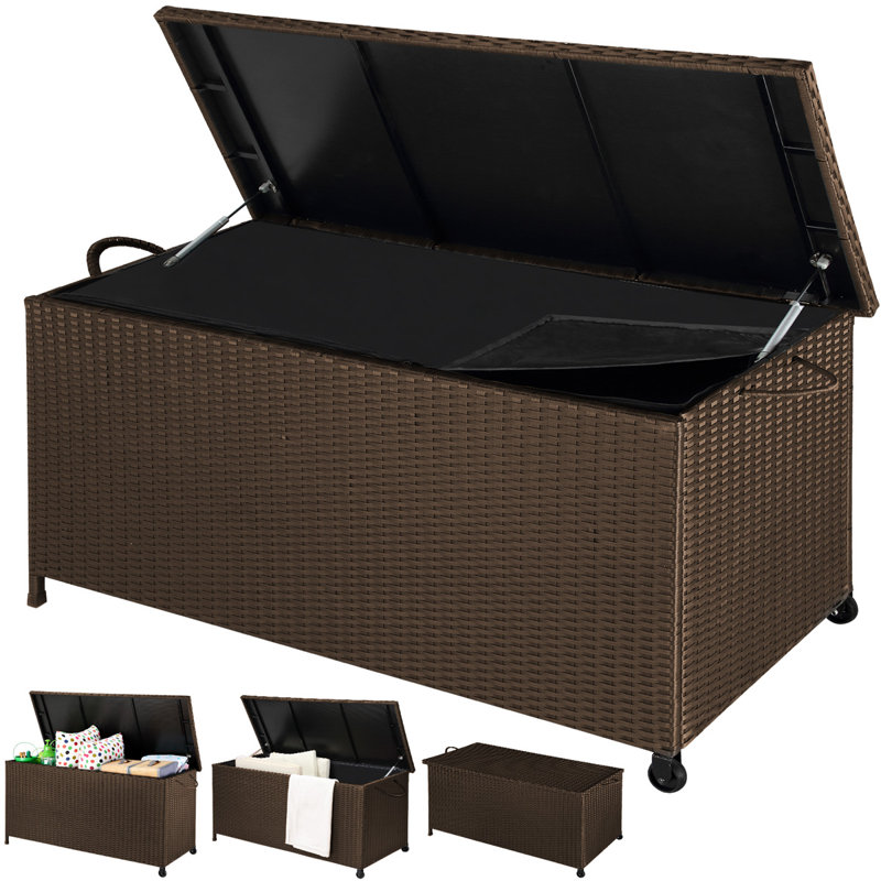Symple Stuff 122cm W 300L Water Resistant Wicker Lockable Deck Box with Wheels, Brown