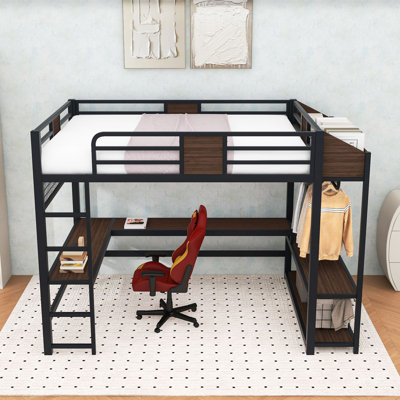 Lit mezzanine avec bureau intégré, lumières DEL et tablettes de rangement