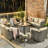 Lovall Rattan Wicker 7 - Person Seating Group with Fire Pit and Cushions-551472440