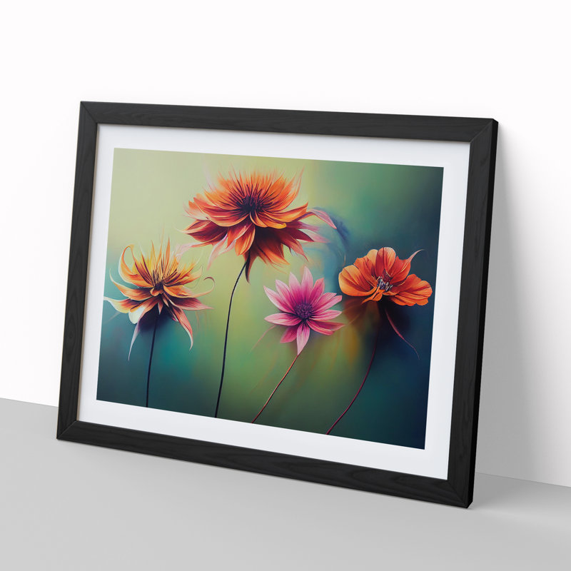 Intriguing Modern Flowers - Framed Print, Black, 46cm H x 64cm W x 2cm D