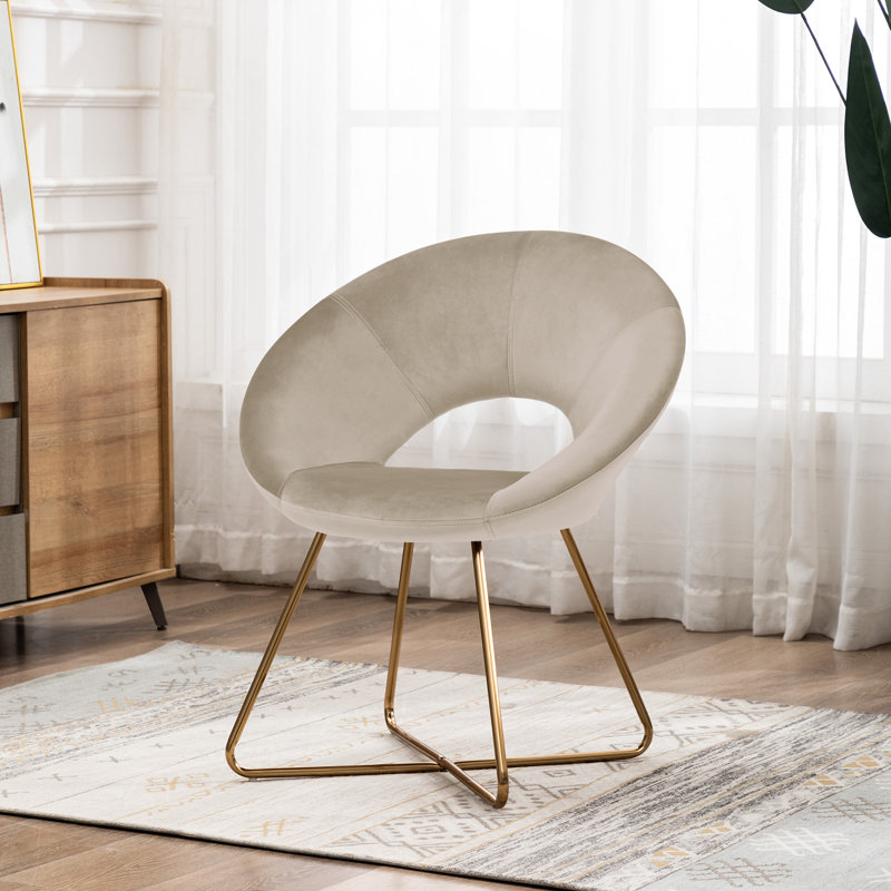 Crivello 71.12 cm Wide Contemporary Velvet Accent Chair with Open Back, Khaki
