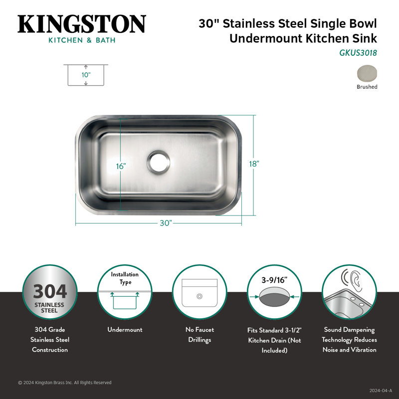 Évier de cuisine à cuve simple encastrable en acier inoxydable de 30 po Kingston Brass Loft