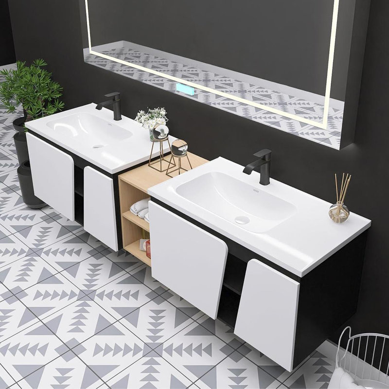 Haidyn 83.3 " W Wall Mounted 2 Double Vanity Bathroom Vanity With Ceramic Top