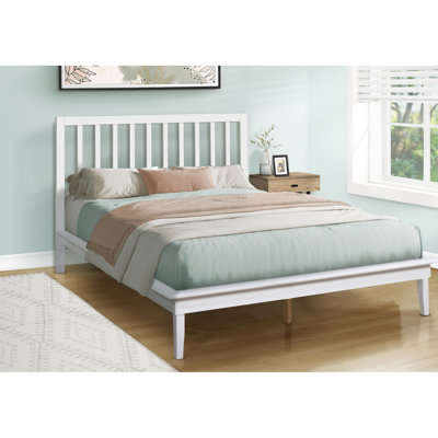 Structure de lit plateforme grand format, design moderne contemporain, structure et pieds en bois blanc, 12 lattes en bois ouvertes pour le confort du matelas, processus d'assemblage facile, motif de charge de 600 lb, matelas confortable