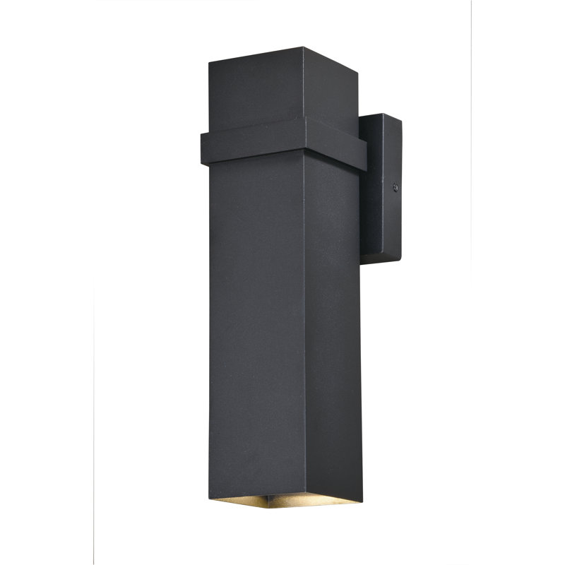 Gilad 14 in. H 2-Light Textured Black Outdoor Wall Sconce made of Rust-Resistant Aluminum Metal Shade, Up-Down Wall Wash, Integrated LED, Use for Exterior Porch Patio Front Door or Garage