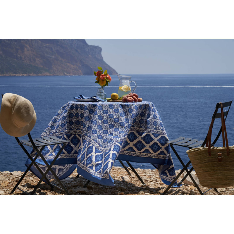 Azulejo Handmade Floral Tablecloth, 128" x 71"