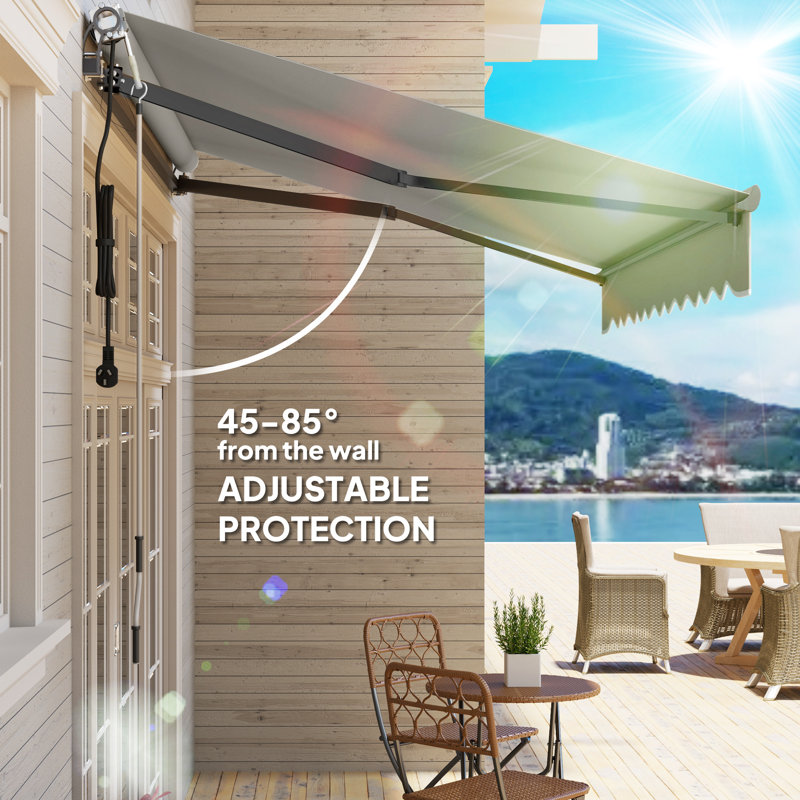 Outsunny 296cm W x 250cm D Polyester Cover Motorised Retractable Sunshade Awning, Light Grey