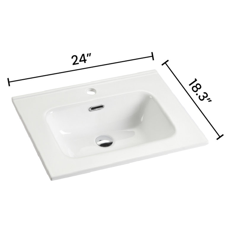 Lavabo de salle de bain intégré en céramique blanche lustrée - surface lisse, durabilité durable, lavabo moderne pour plus d'élégance et de fonctionnalité