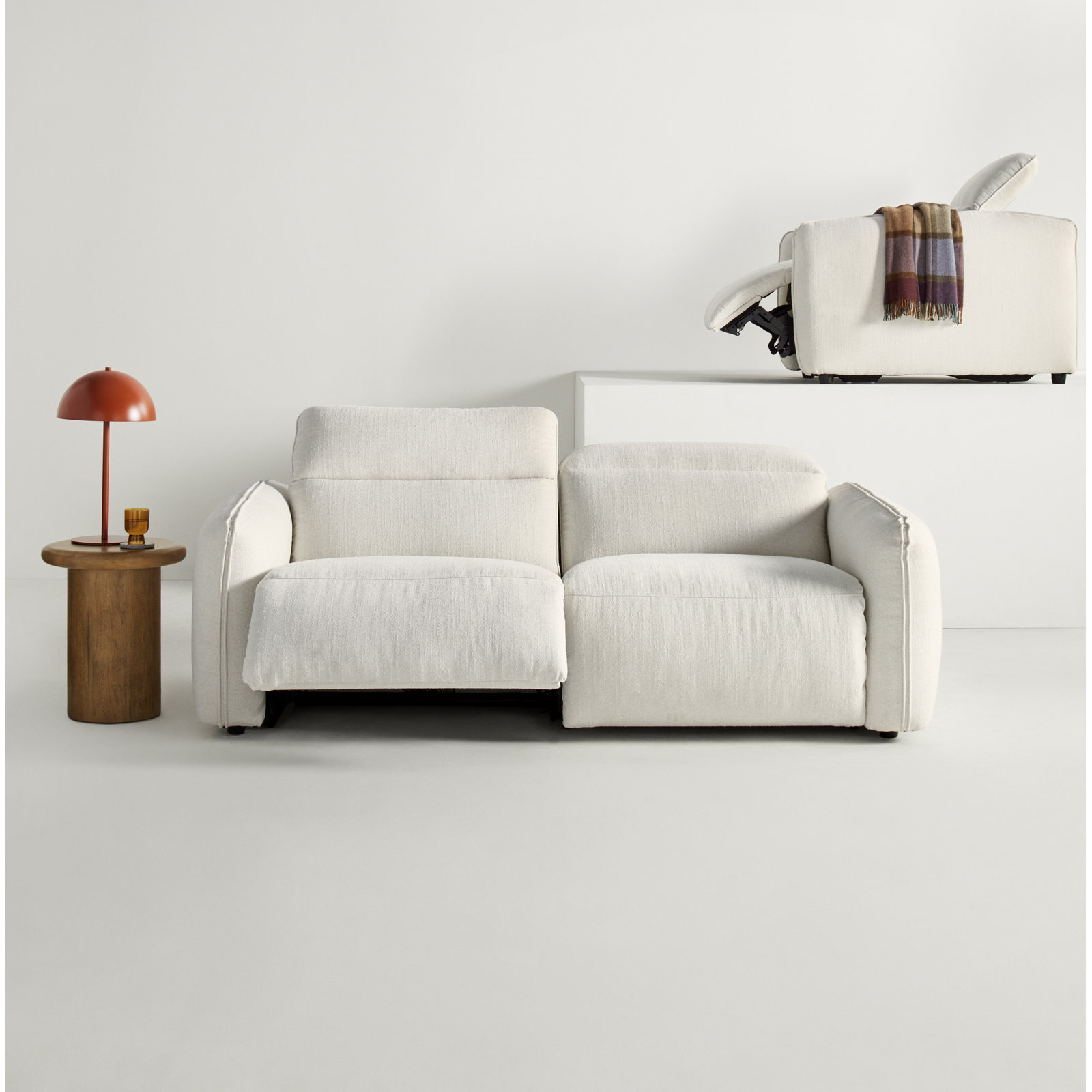 Pompeo 86" Reclining Sofa, Warm White Basketweave