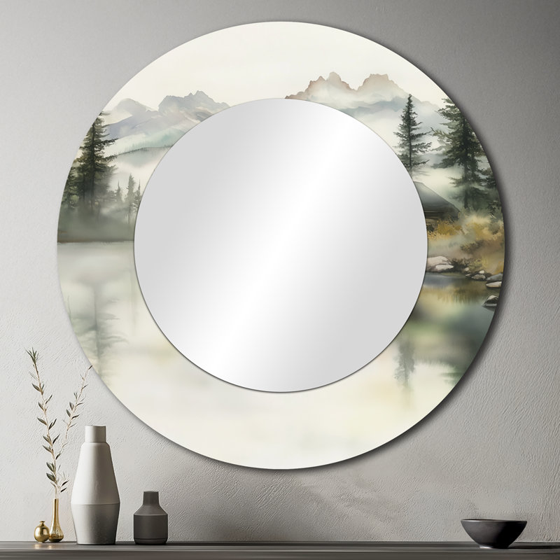 Lake Cabin Relaxing Retreat - Miroir mural rond rond rustique, impression métallique, 36" x 36"