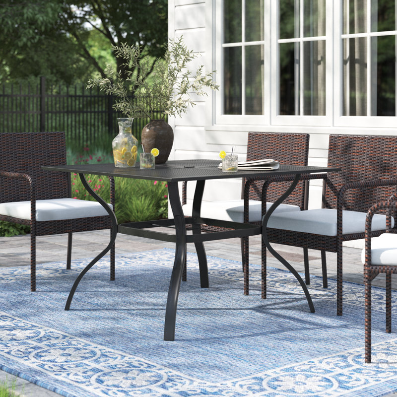 Leonard Square Metal Outdoor Dining Table With Umbrella Hole , 37'' in. W 37'' in. D