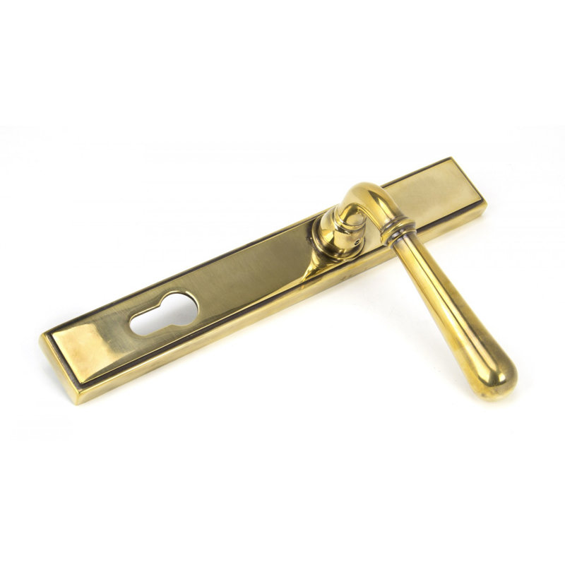 Newbury Lock Door Handle Kit, Aged Brass