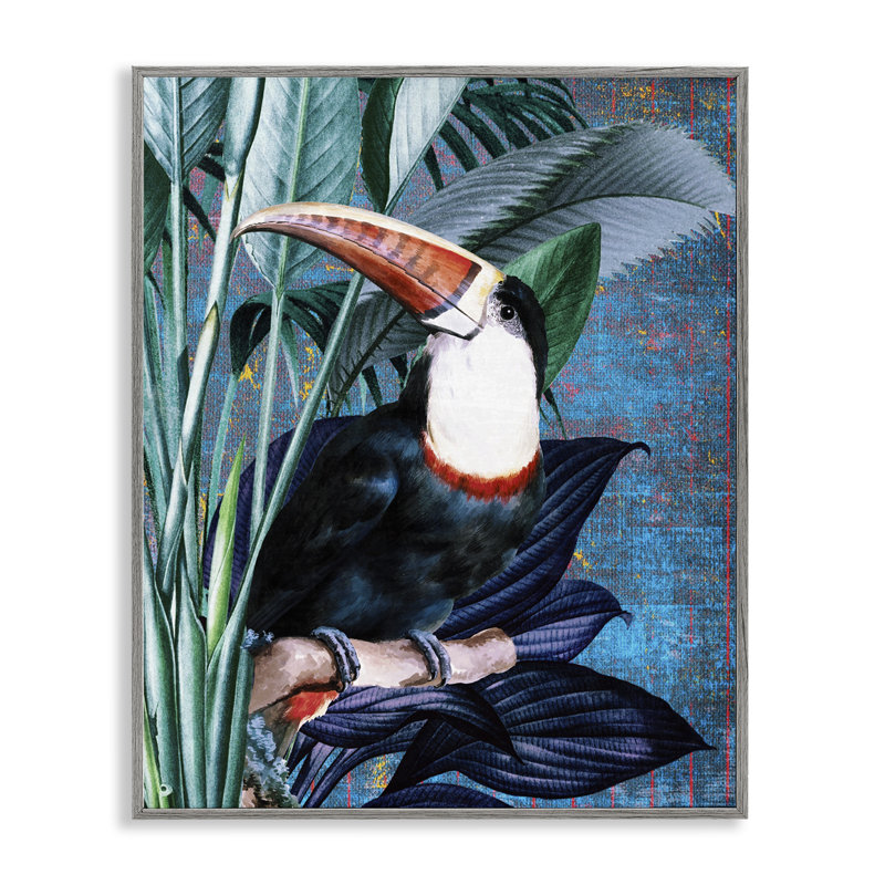 Toucan souriant sur une branche, estampe numérique par Karen Smith, H 14 po x l 11 po, Estampe numérique Farmhouse