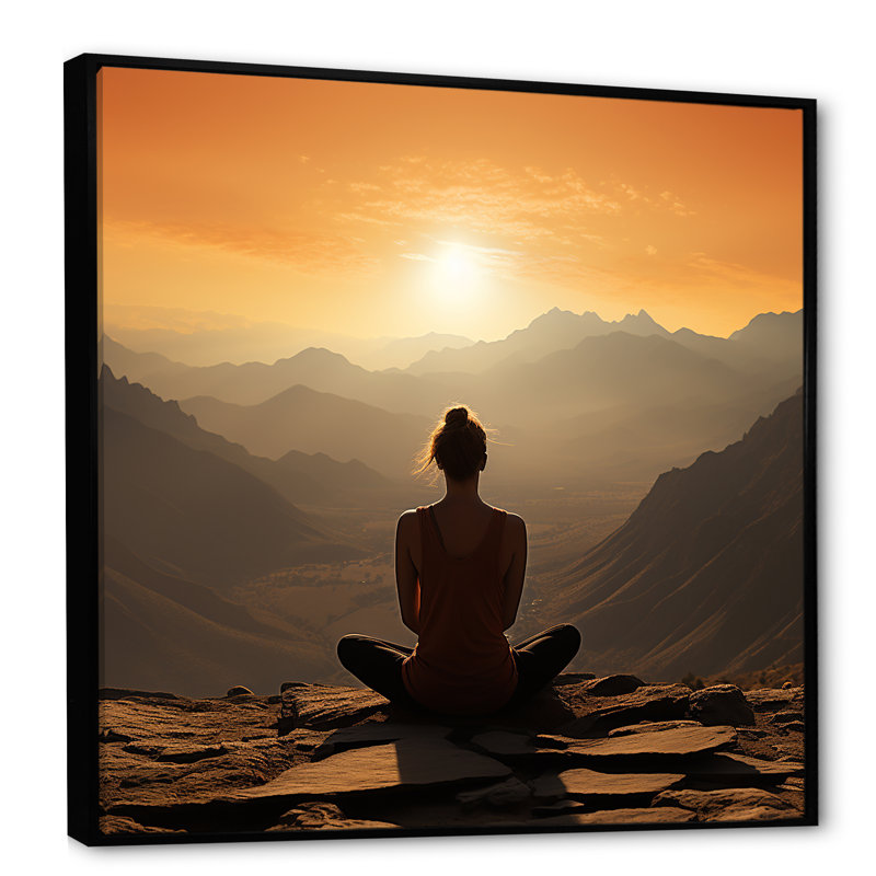 «Yoga Mountain Pose Horizon» sur toile, Cadre flottant noir, H 36 po x l 36 po