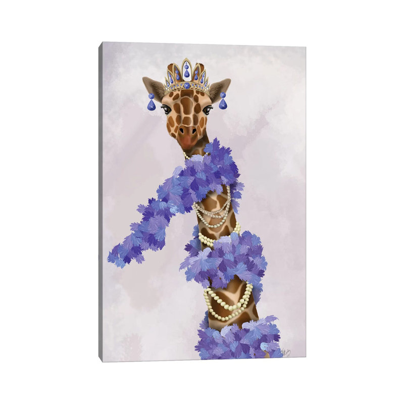" Giraffe With Purple Boa I " by Fab Funky, 18" H x 12" W x 1.5" D
