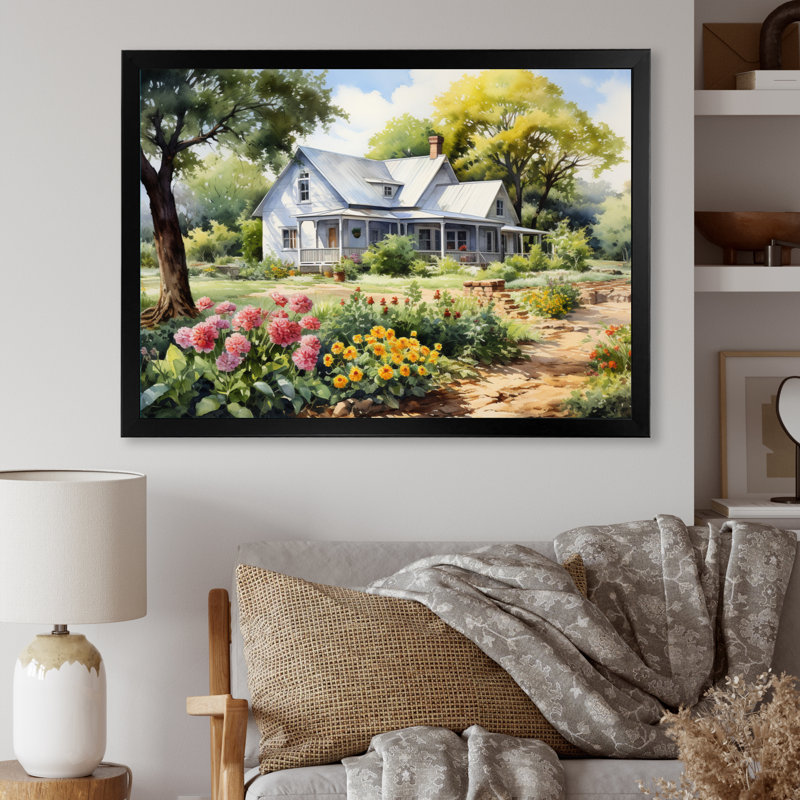 Farmhouse Frontyard Oasis I - Décoration murale de ferme, Cadre simple noir, H 30 po x l 40 po x P 1,5 po
