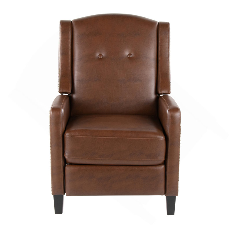 Fauteuil inclinable transitionnel en bois noir et similicuir brun